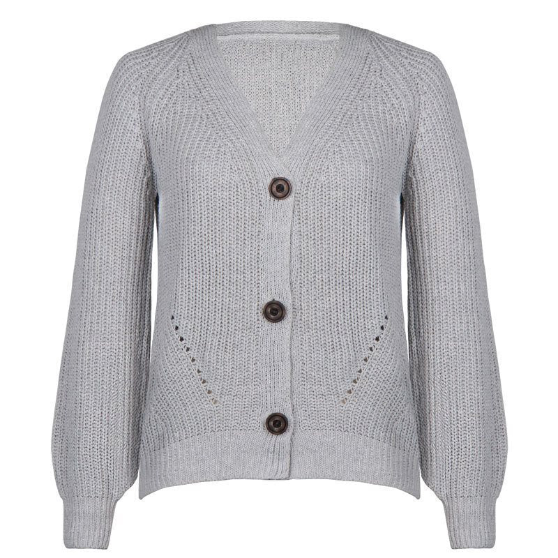 Damen verspielte Strickjacke mit dekorativen Knöpfen und weiten Ärmeln Heidi-Mode