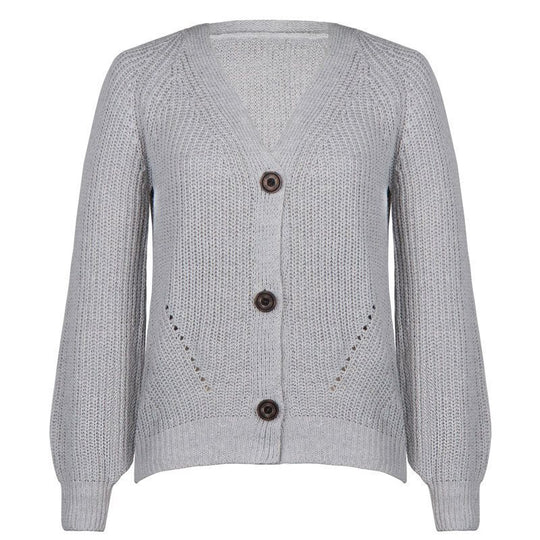 Damen verspielte Strickjacke mit dekorativen Knöpfen und weiten Ärmeln Heidi-Mode