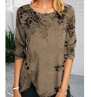 Damen Langarmshirt mit floralem Design und asymmetrischem Saum Heidi-Mode