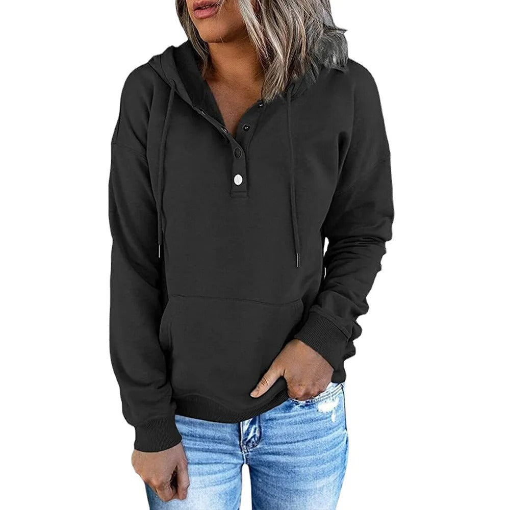 Heidi-Mode - Woll Hoodie mit metallic Knopf Damen Pullover