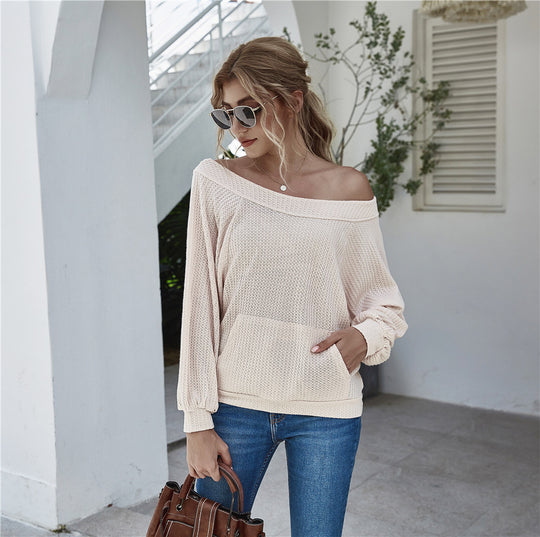 Damen lässiger Pullover mit oversized Schnitt und Taschen Heidi-Mode