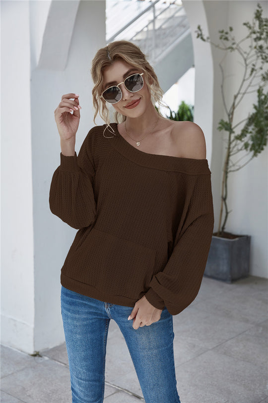 Damen lässiger Pullover mit oversized Schnitt und Taschen Heidi-Mode