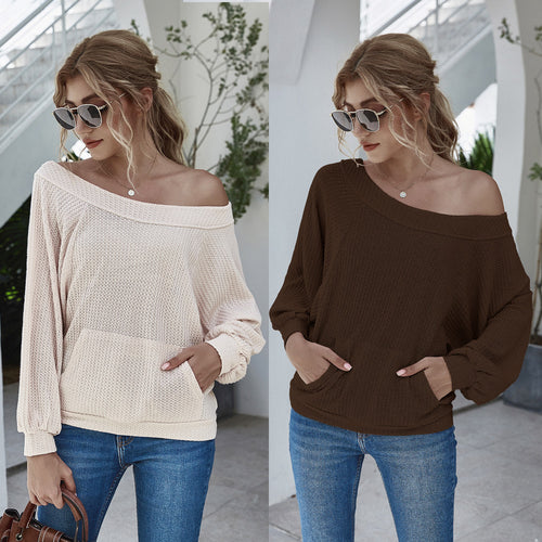Damen lässiger Pullover mit oversized Schnitt und Taschen Heidi-Mode