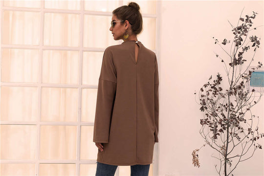Damen Longpullover mit außerge-wöhnlichem Schnitt und Taschen Heidi-Mode