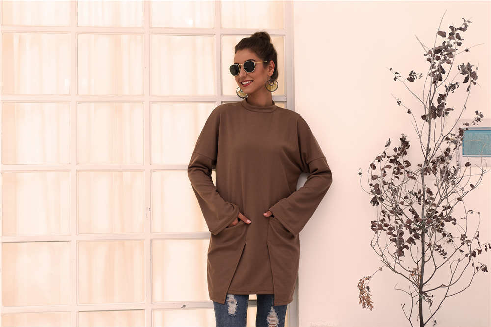 Damen Longpullover mit außerge-wöhnlichem Schnitt und Taschen Heidi-Mode