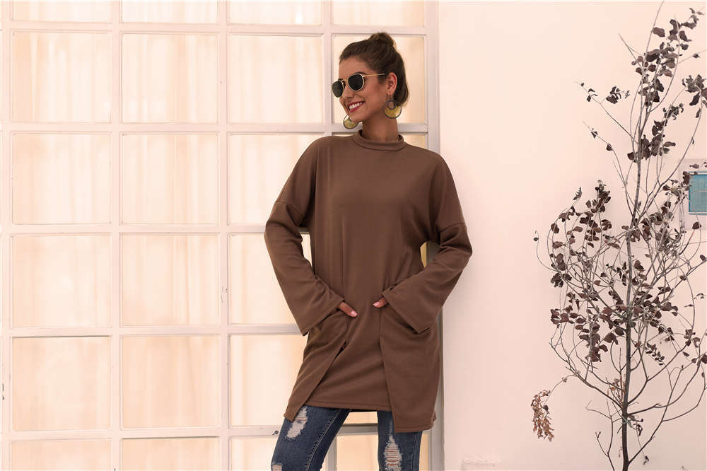 Damen Longpullover mit außerge-wöhnlichem Schnitt und Taschen Heidi-Mode