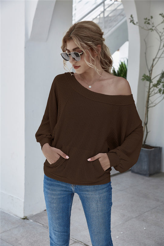 Damen lässiger Pullover mit oversized Schnitt und Taschen Heidi-Mode