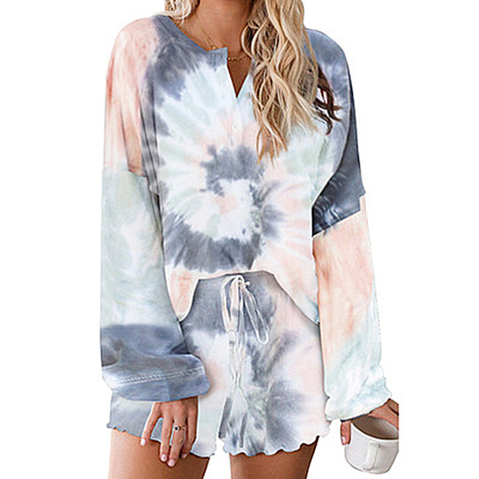Heidi Mode | Batik bedrucktes Langarm-Shorts-Set