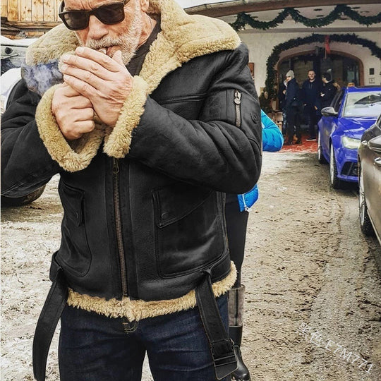 Herren authentische Lammlederjacke mit gefüttertem Stehkragen Heidi-Mode
