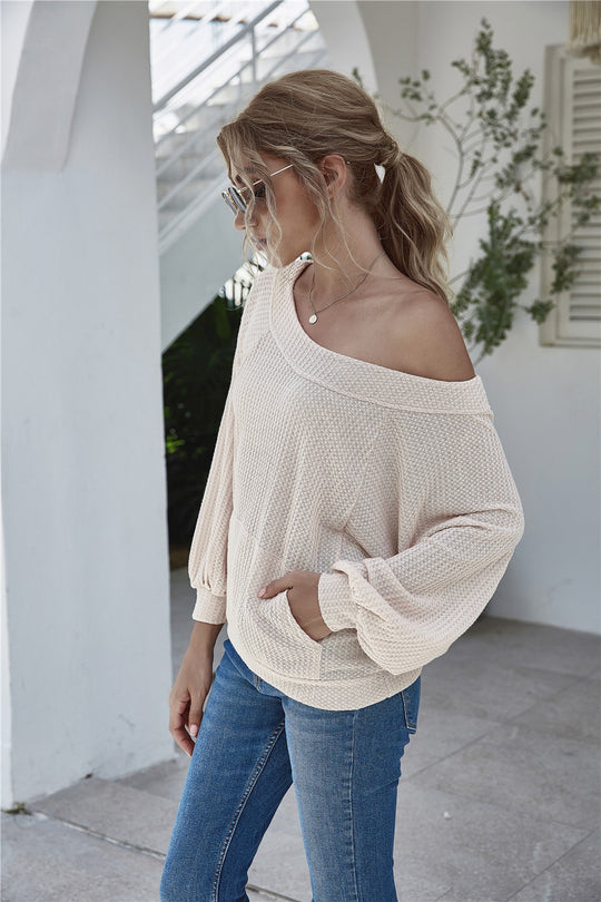 Damen lässiger Pullover mit oversized Schnitt und Taschen Heidi-Mode