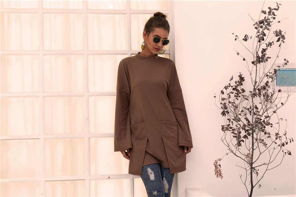 Damen Longpullover mit außerge-wöhnlichem Schnitt und Taschen Heidi-Mode