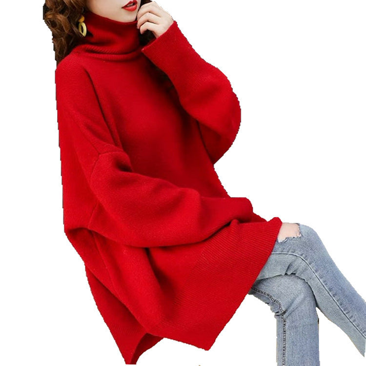Damen Grobstrick Pullover mit hohem Kragen und lässigem Schnitt Heidi-Mode