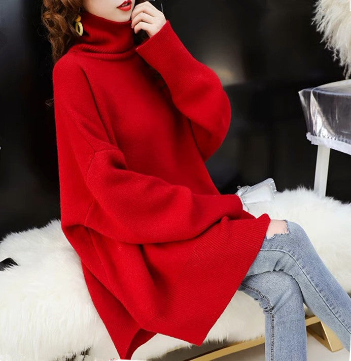 Damen Grobstrick Pullover mit hohem Kragen und lässigem Schnitt Heidi-Mode