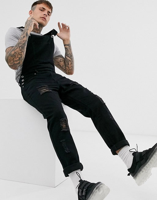 Herren Denim-Latzhose mit lässigen Destroyed-Details Heidi-Mode
