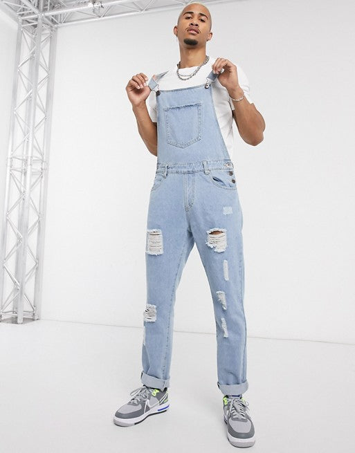 Herren Denim-Latzhose mit lässigen Destroyed-Details Heidi-Mode