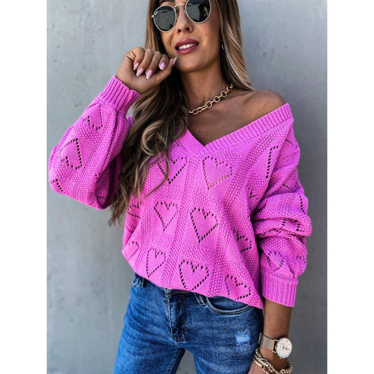 Damen Pullover mit Herz-Ausschnitten und lässigem V-Ausschnitt Heidi-Mode