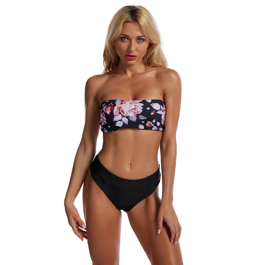 Damen Bandeau-Bikini-Set mit zauberhaftem Schlangenmuster und hohem Beinausschnitt Heidi-Mode