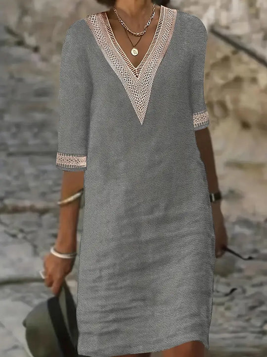 Guipure Spitzen V Ausschnitt Kleid