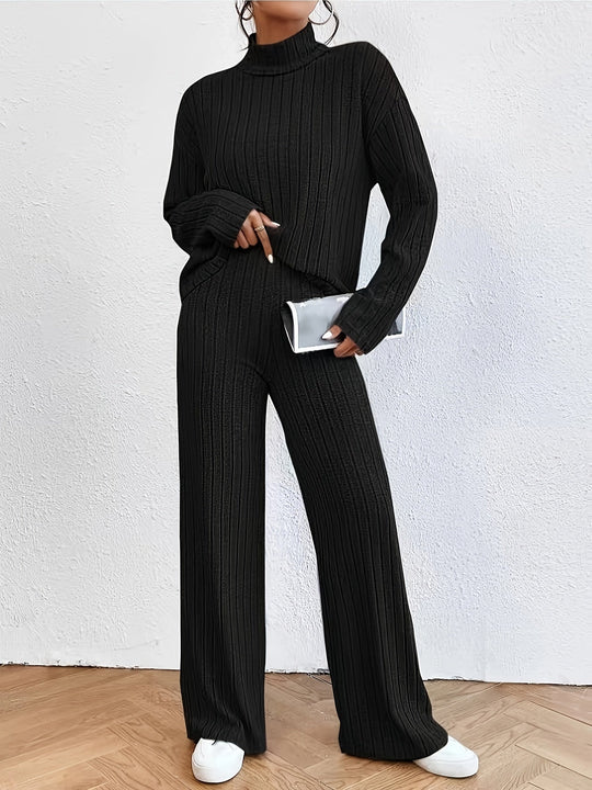 Heidi-Mode | Lässiges Ripp-Mockneck-T-Shirt und Weite Bein Trainingsanzug
