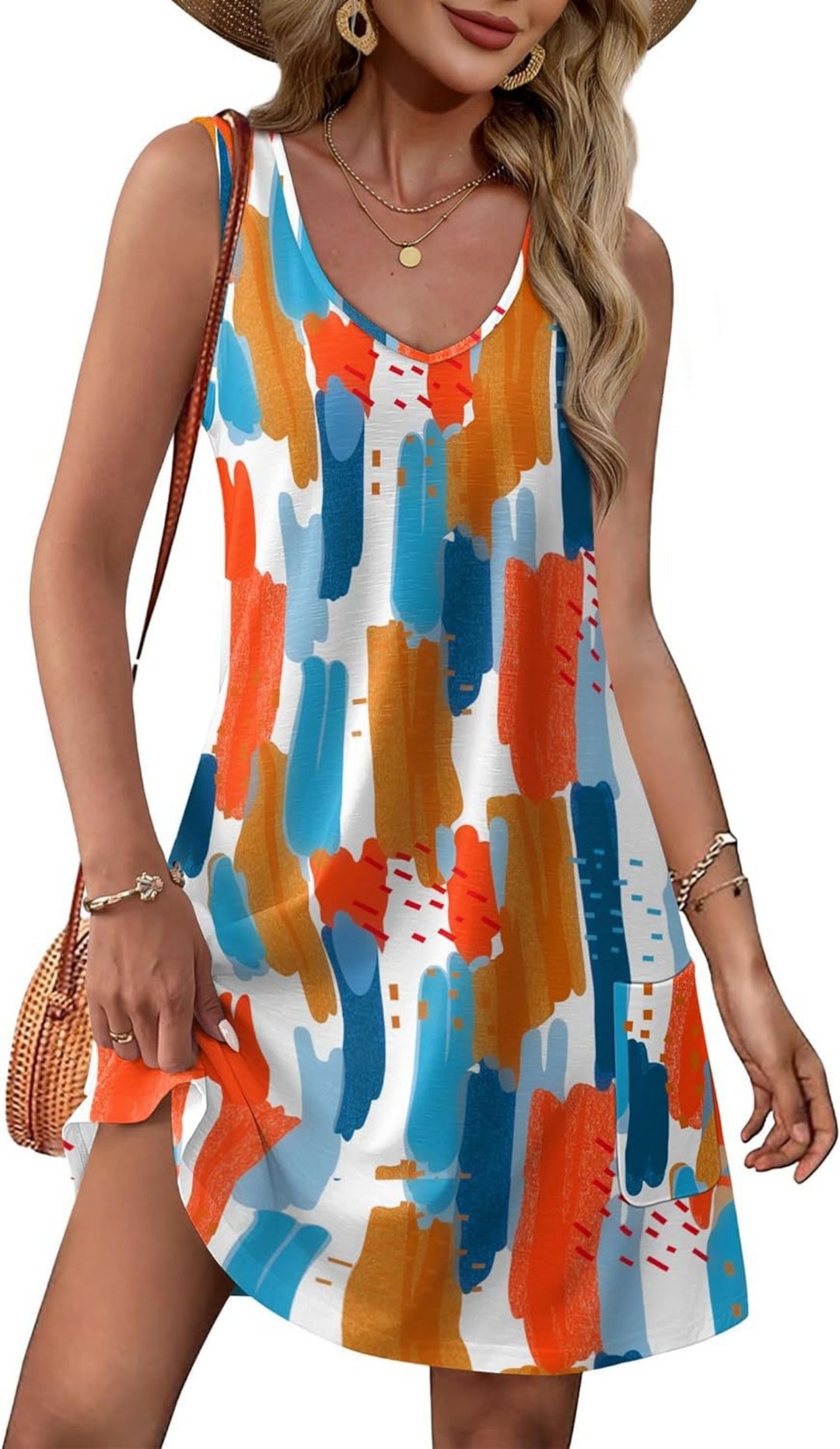 Heidi Mode | V-Ausschnitt ärmelloses Taschenkleid Weste Rock