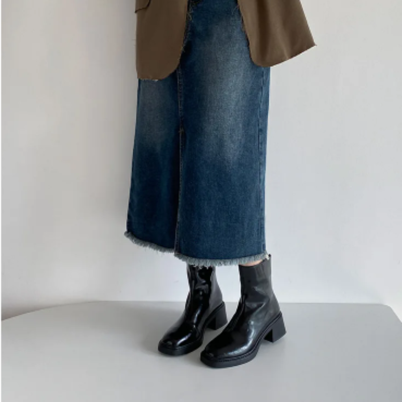 Heidi-Mode | Stilvolle Leder Ankle Boots mit Blockabsatz für Damen Damen Ankle Boots