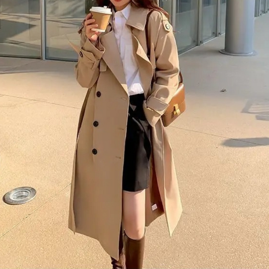 Heidi-Mode | Langer Trenchcoat mit Gürtel für Frauen Eleganter Trenchcoat Damen
