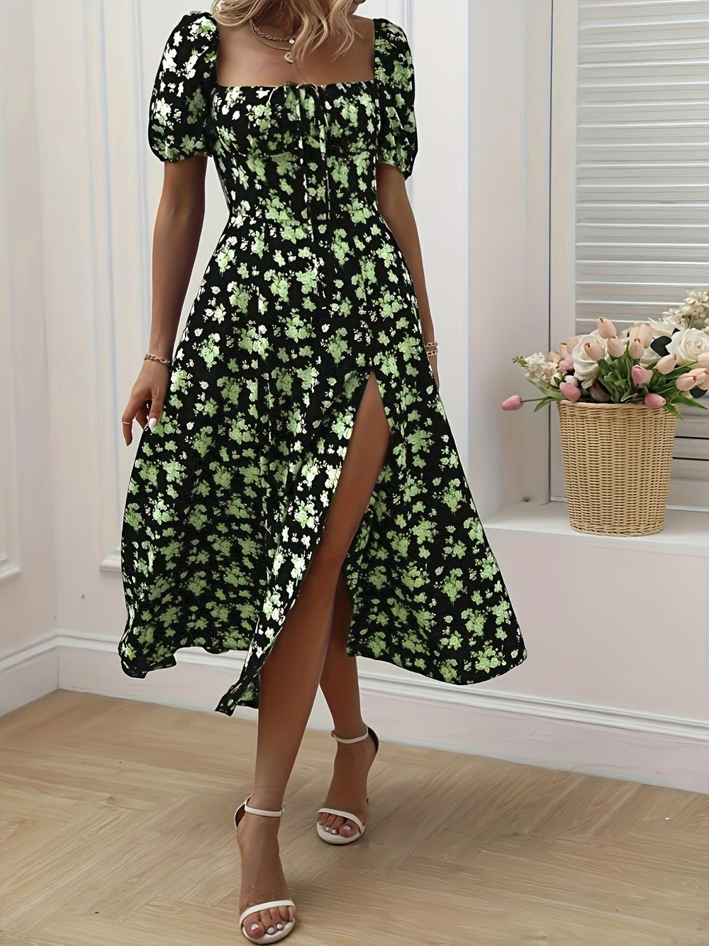 Heidi-Mode | Elegante Maxi Kleid mit Blumen