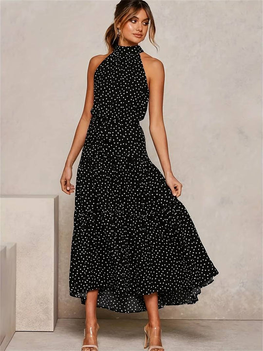 Juwelenausschnitt Polka Dot Ärmelloses Kleid