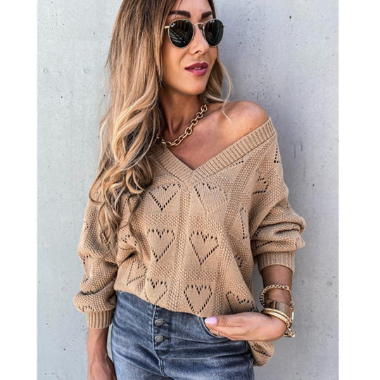 Damen Pullover mit Herz-Ausschnitten und lässigem V-Ausschnitt Heidi-Mode