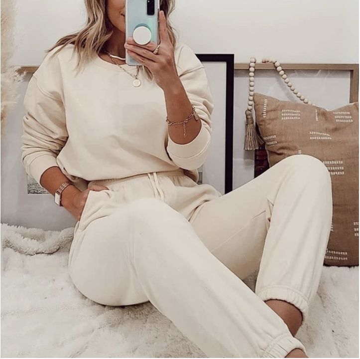 Damen lässiges Sportanzug-Set aus weichem Fleece Heidi-Mode