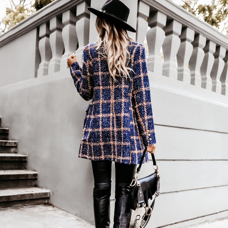 Damen gestreifter Blazer mit schmalem Schnitt und Schulterpolstern Heidi-Mode
