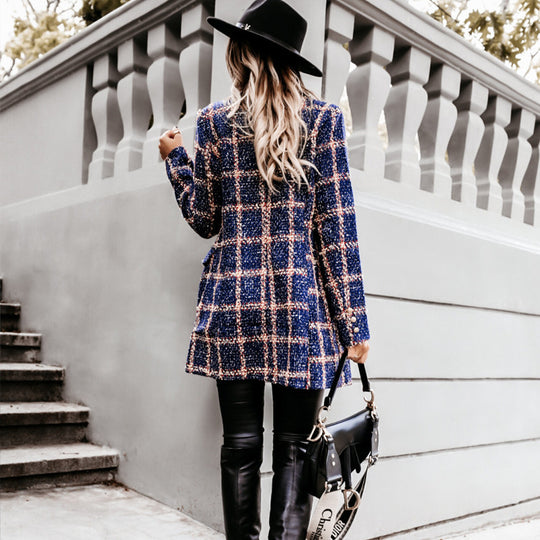 Damen gestreifter Blazer mit schmalem Schnitt und Schulterpolstern Heidi-Mode