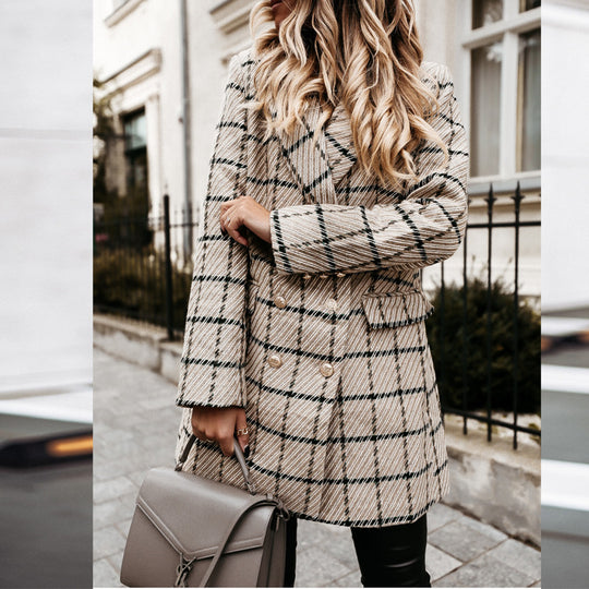 Damen gestreifter Blazer mit schmalem Schnitt und Schulterpolstern Heidi-Mode