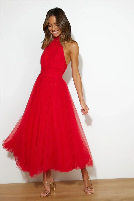 Heidi-Mode | Elegantes Tüll Halter Midikleid Perfekt für Edle Anlässe