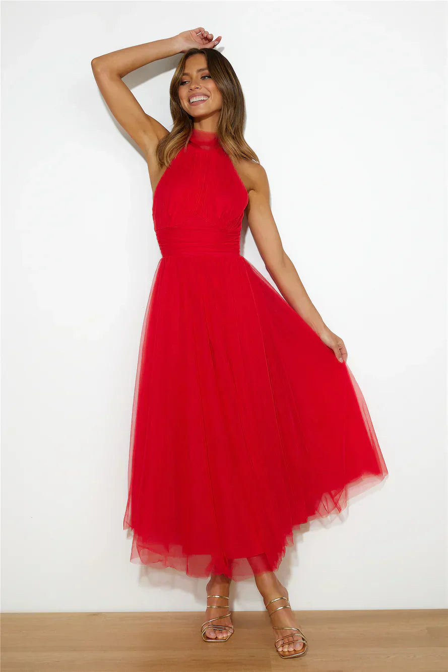 Heidi-Mode | Elegantes Tüll Halter Midikleid Perfekt für Edle Anlässe