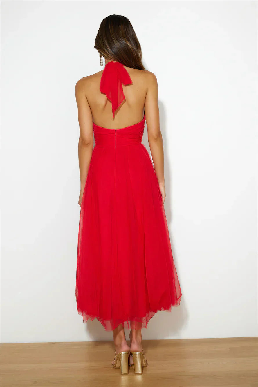 Heidi-Mode | Elegantes Tüll Halter Midikleid Perfekt für Edle Anlässe