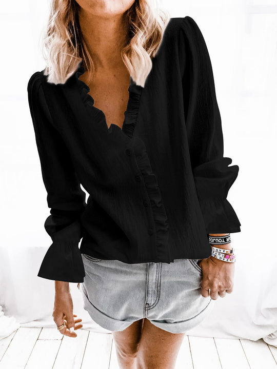 Damen Blusenshirt mit Rüschendetails und Knopfverschluss Heidi-Mode