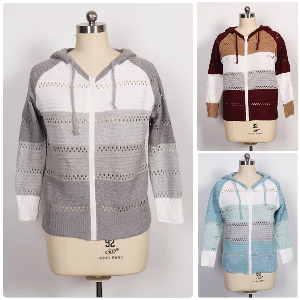 Heidi-Mode | Kontrastfarbige Strick Zip Leichtgewicht Hoodie