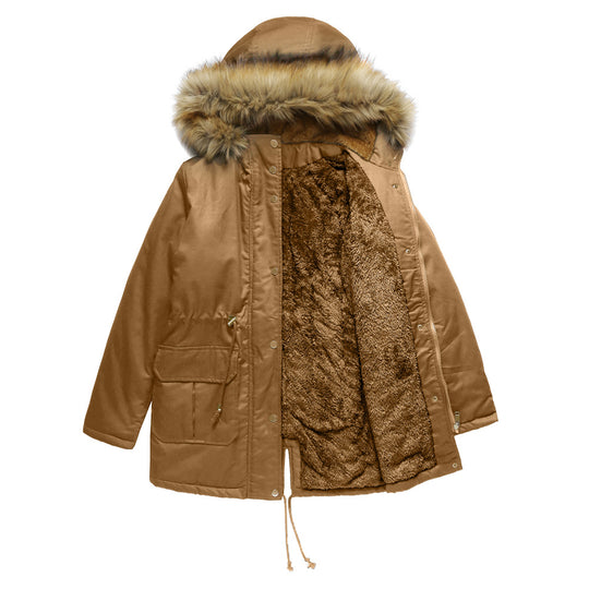 Damen warme Outdoor-Parka mit abnehmbarer Kapuze und luxuriösem Kunstfell Heidi-Mode