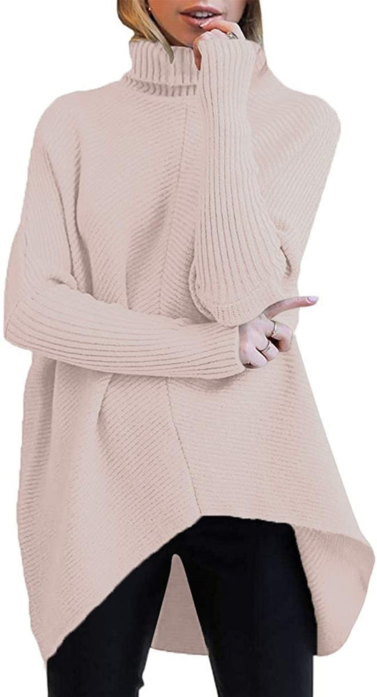 Damen gemütlicher Rollkragenpullover mit strukturiertem Design und asymmetrischem Schnitt Heidi-Mode
