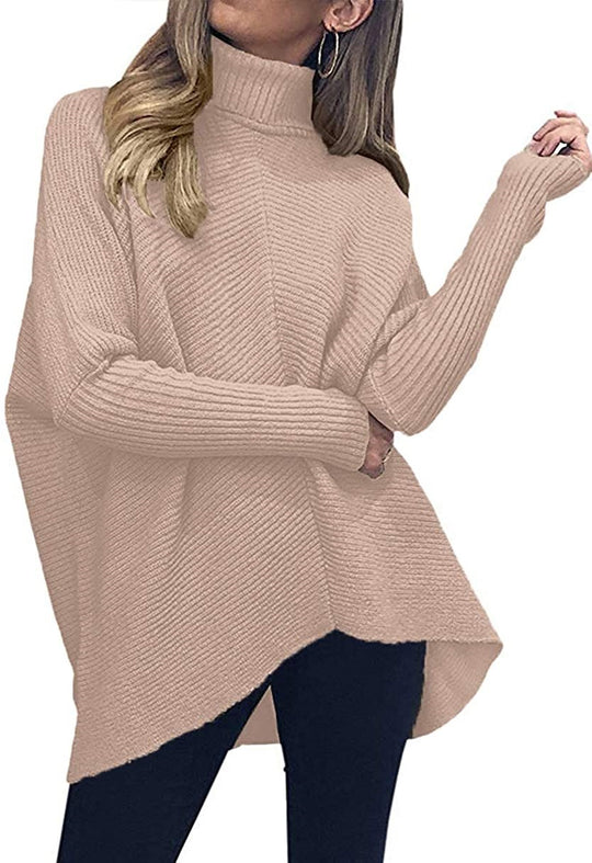 Damen Oversized Strickpullover mit hohem Kragen und strukturiertem Design Heidi-Mode