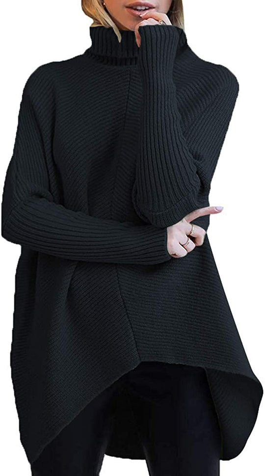 Damen gemütlicher Rollkragenpullover mit strukturiertem Design und asymmetrischem Schnitt Heidi-Mode