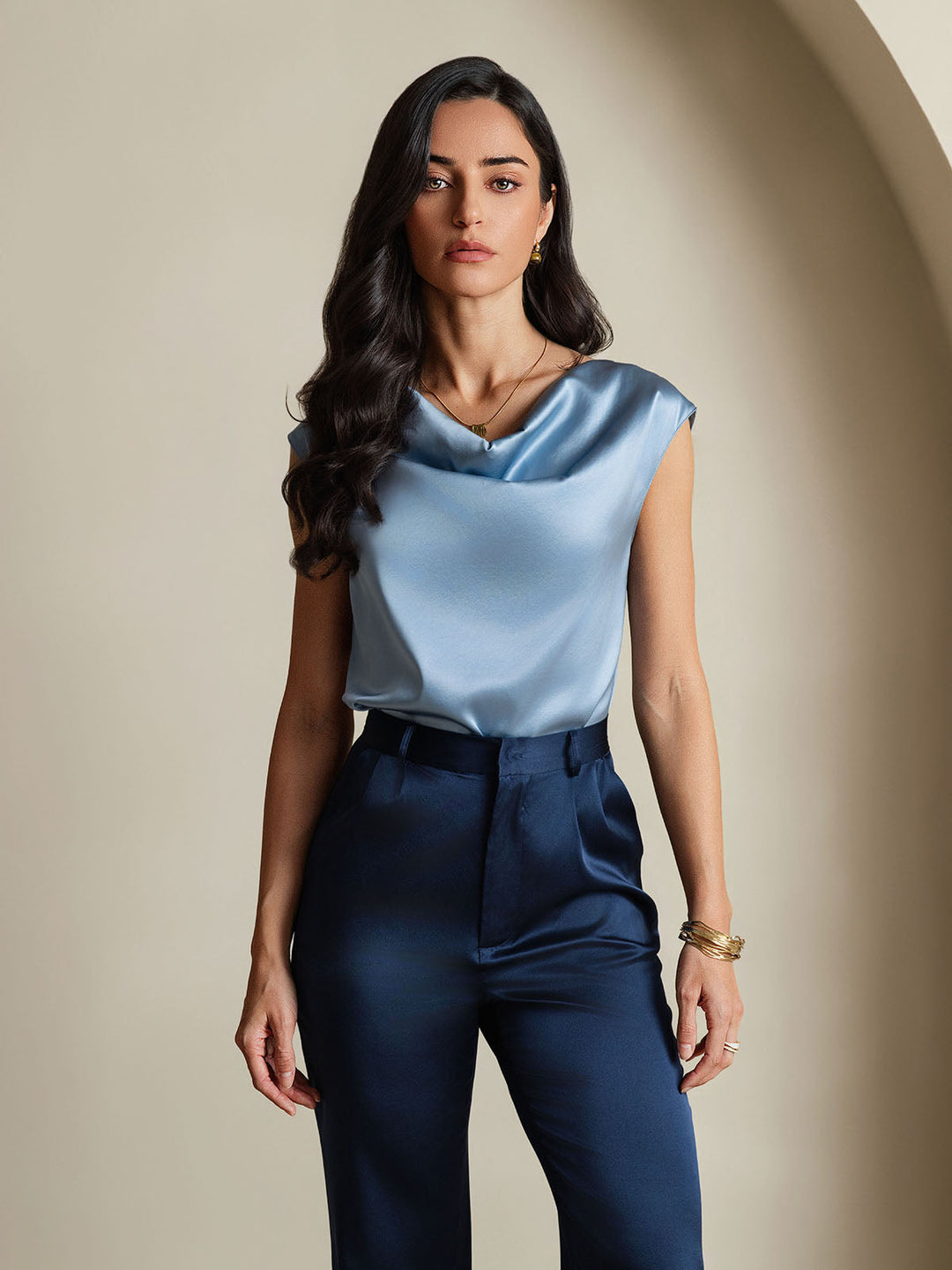 Heidi-Mode | Seiden Kappenärmel Halskragen Tanktop Bluse