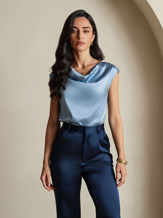 Heidi-Mode | Seiden Kappenärmel Halskragen Tanktop Bluse