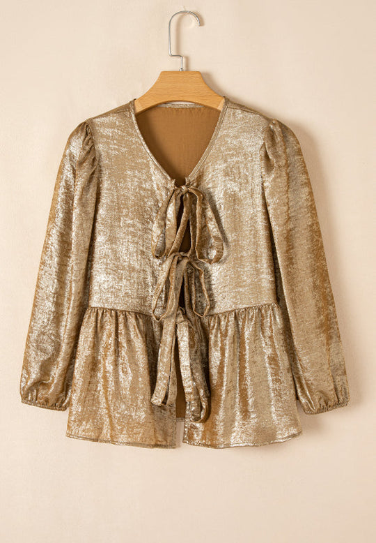 Heidi-Mode | Gebundenes Peplum Dreiviertelärmel Bluse