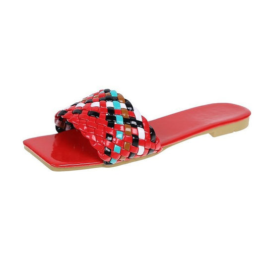 Damen Flache Riemchensandalen mit geflochtenem Obermaterial und rutschfester Gummisohle Heidi-Mode