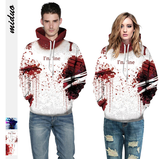 Damen Kapuzensweatshirt mit künstlerischem Blutspritzendesign und origineller Schriftzug Heidi-Mode