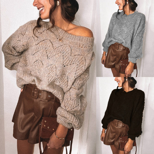 Damen lässiger Strickpullover mit dekorativem Muster Heidi-Mode