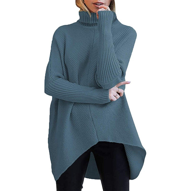 Damen gemütlicher Rollkragenpullover mit strukturiertem Design und asymmetrischem Schnitt Heidi-Mode