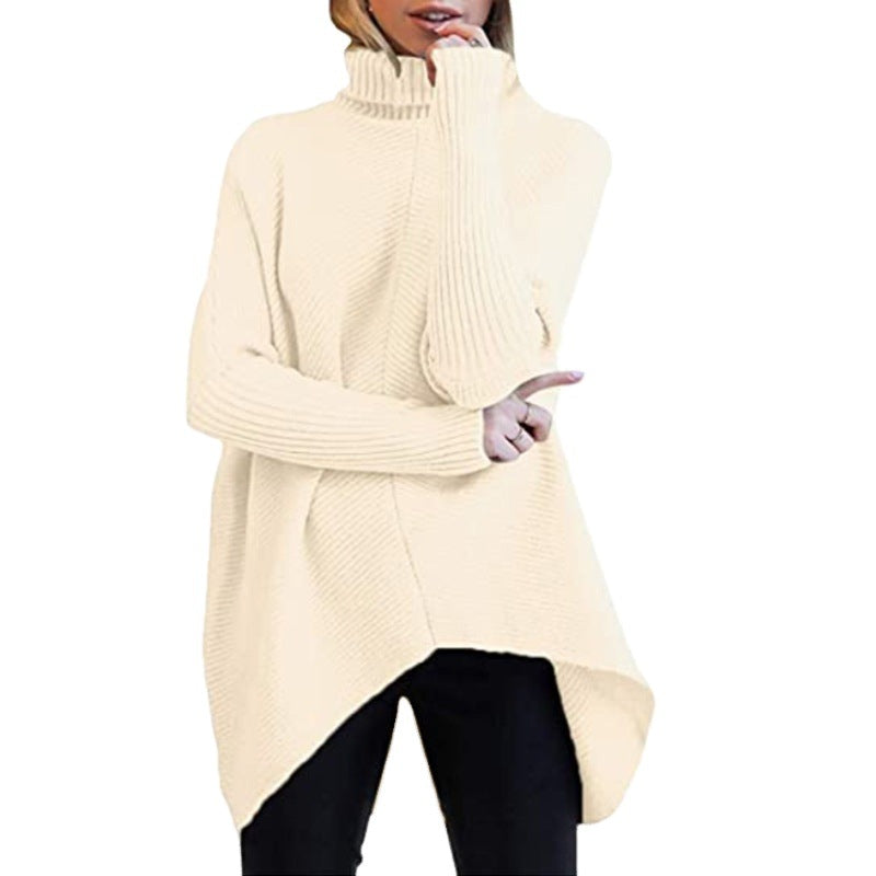 Damen gemütlicher Rollkragenpullover mit strukturiertem Design und asymmetrischem Schnitt Heidi-Mode